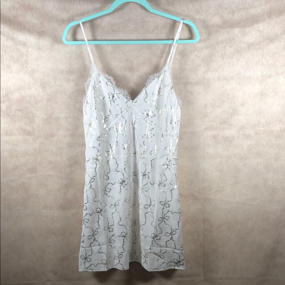 LoveShackFancy x VS PINK Ivory with Gold Bow Balletcore Babydoll Slip Mini Dress